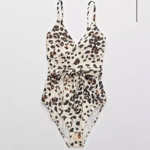 NWT Aerie Leopard Wrap One Piece Full Coverage Bottom Swimsuit Size XL